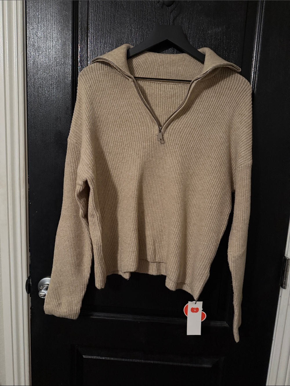 Cider Beige Half-Zip Ribbed Women's Sweater